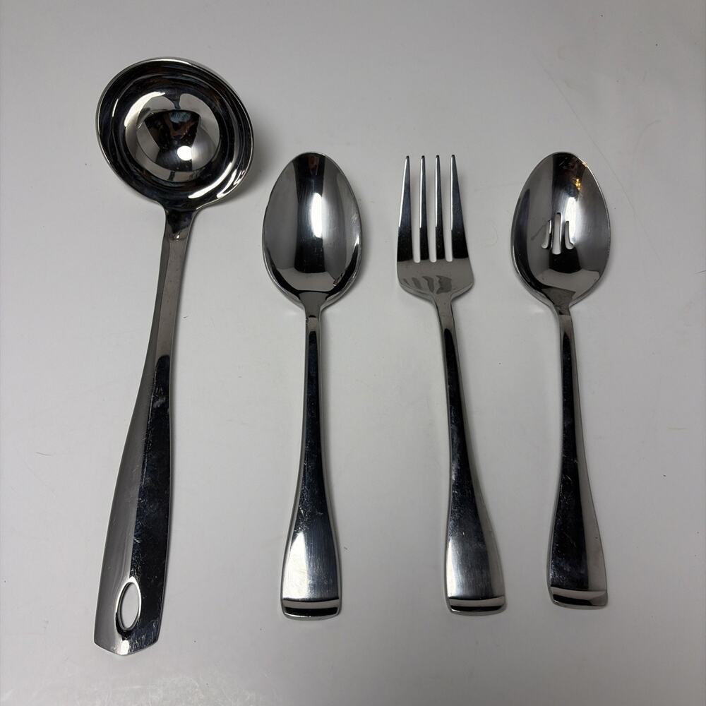 4 Pc Oneida Surge Glossy Stainless Steel Serving Meat Fork, Slotted & Spoon, La